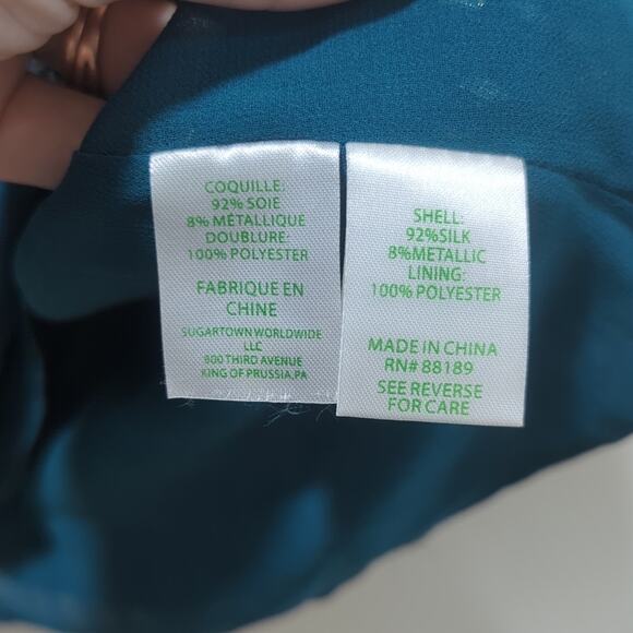 Lilly Pulitzer Matilda Chiffon Blouse Womens S Inky Tidal Fish Clip Teal Blue - Picture 8 of 8